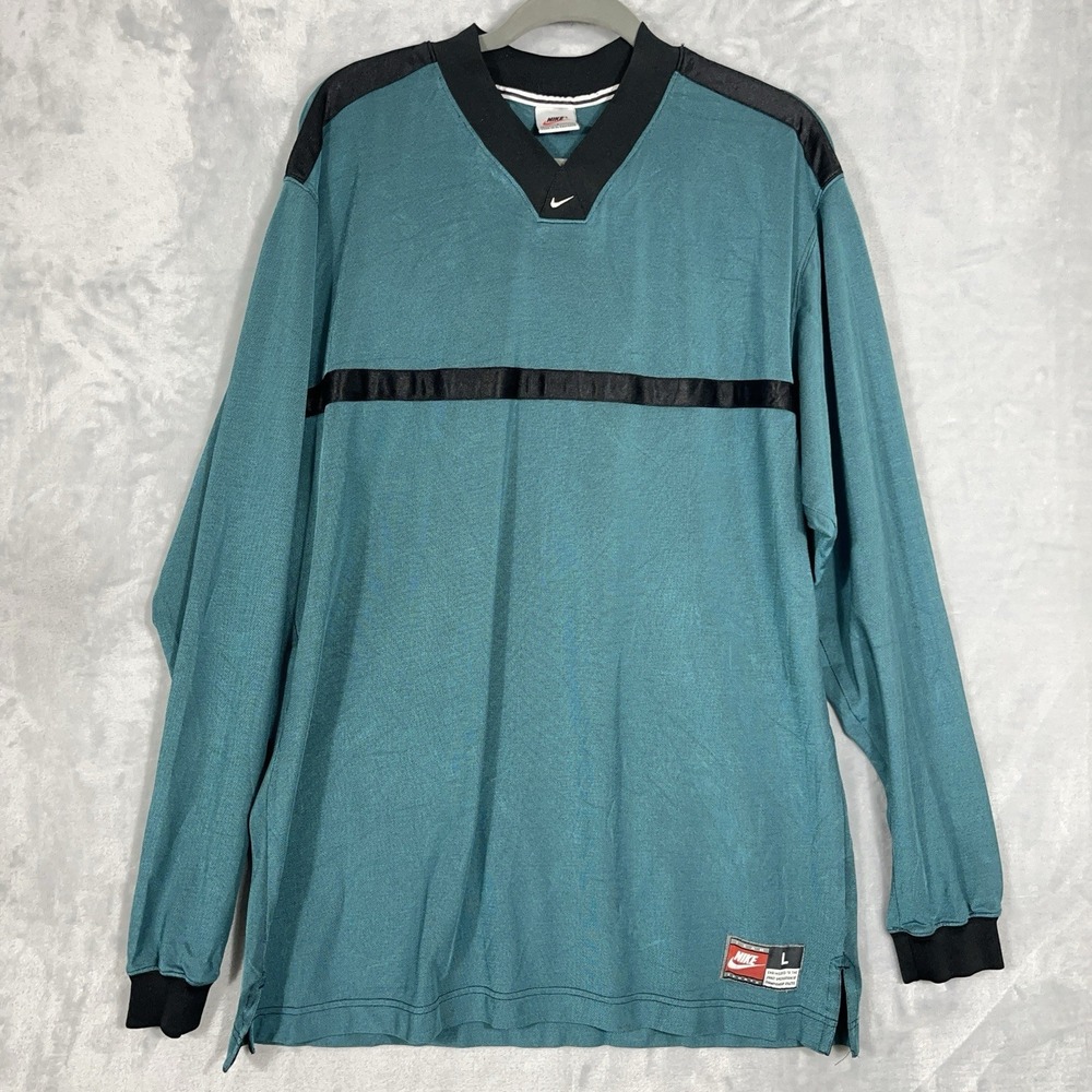 Nike Mens Athletic Team Sports L Sportswear Shirt Vneck‎ Long Sleeve Green